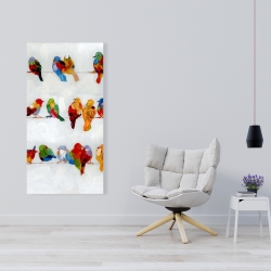 Toile 24 x 48 - Beaucoup d'oiseaux colorés sur un fil