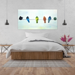 Toile 24 x 48 - Oiseaux abstrait perchés