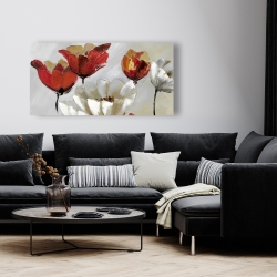 Canvas 24 x 48 - Abstract red and white flowers