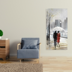 Canvas 24 x 48 - Couple walking under the rain