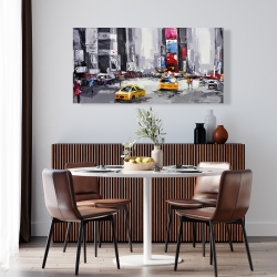 Canvas 24 x 48 - Abstract street with yellow taxis