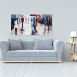 Toile 24 x 48 - Gens avec leur parapluie dans la rue