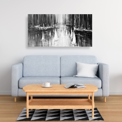 Toile 24 x 48 -  bateaux en niveaux de gris sur l'eau