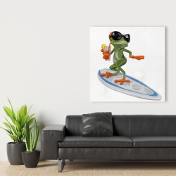 Toile 36 x 36 - Drôle de grenouille sur surf