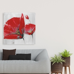 Canvas 36 x 36 - Three red flowers on gray background