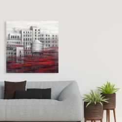 Canvas 36 x 36 - Gray city with red clouds