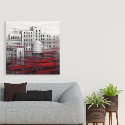Toile 36 x 36 - Ville grise avec nuages rouges