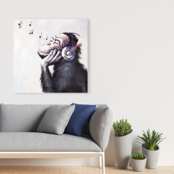 Canvas 36 x 36 - Monkey listening music
