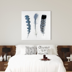 Toile 36 x 36 - Plumes bleues délicates
