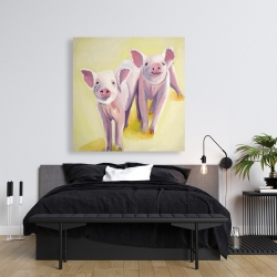Toile 36 x 36 - Deux cochons souriant