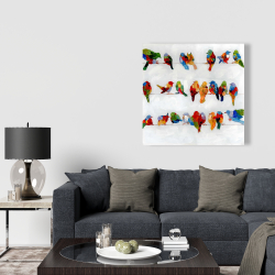 Toile 36 x 36 - Beaucoup d'oiseaux colorés sur un fil