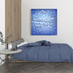 Toile 36 x 36 - Oiseaux sur ciel bleu scintillant