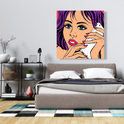Canvas 36 x 36 - Pop art style lady on phone