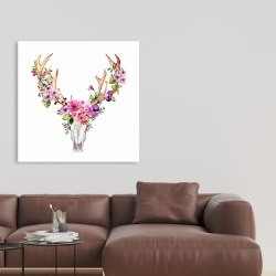 Toile 36 x 36 -  crâne de cerf avec fleurs