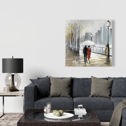 Canvas 36 x 36 - Couple walking under the rain