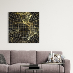 Canvas 36 x 36 - Black and marine world map globe