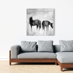 Canvas 36 x 36 - Horses silhouettes in the mist