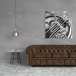 Toile 36 x 36 - Musicien avec cor français monochrome