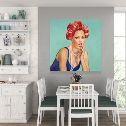 Toile 36 x 36 - Femme rétro avec bigoudis
