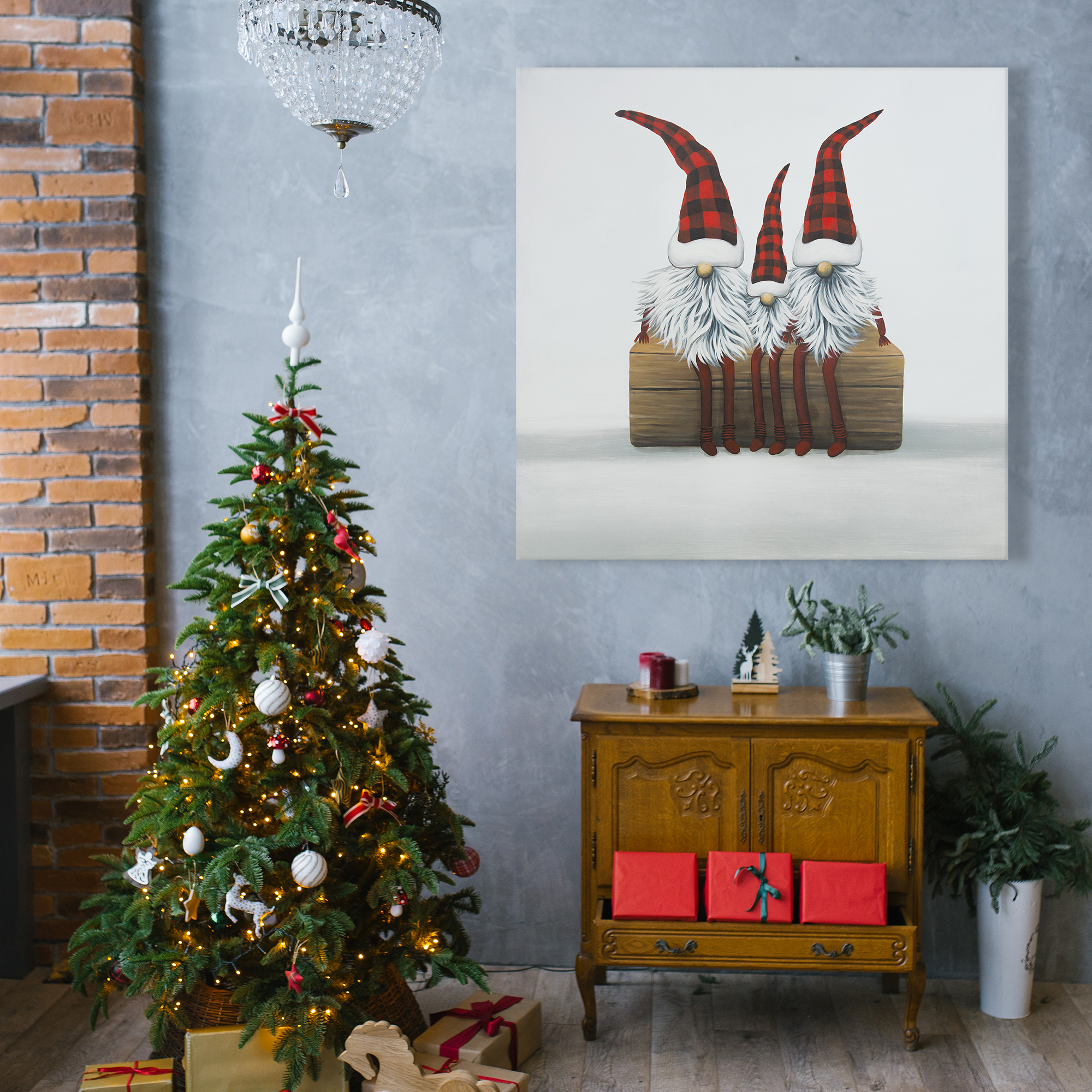 Canvas 36 x 36 - Three christmas gnomes