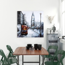 Toile 36 x 36 - Londre abstraite et bus rouge