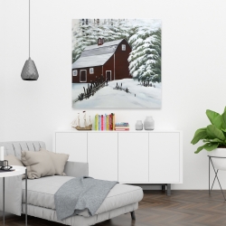 Toile 36 x 36 - Grange rouge dans la neige