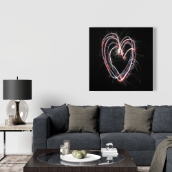 Toile 36 x 36 - Feux d'artifices en coeur rouge et bleu