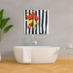 Toile 36 x 36 - Fleurs rouges sur rayures