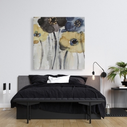 Canvas 36 x 36 - Gray blue and yellow flowers