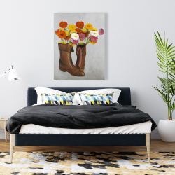 Canvas 36 x 48 - Boots with daisies flowers