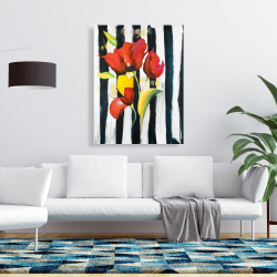 Toile 36 x 48 - Fleurs rouges sur rayures