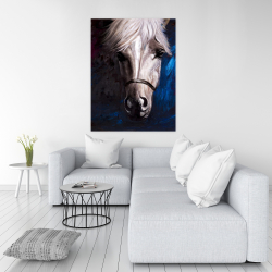 Toile 36 x 48 - Cheval blanc sur fond bleu