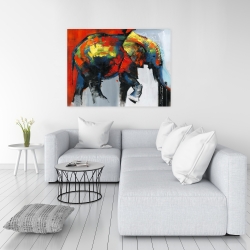 Toile 36 x 48 - éléphant abstrait et coloré en mouvement