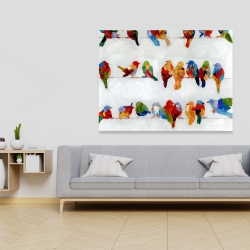 Toile 36 x 48 - Beaucoup d'oiseaux colorés sur un fil