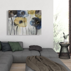 Canvas 36 x 48 - Gray blue and yellow flowers