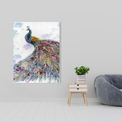 Canvas 36 x 48 - Majestic peacock with flowers