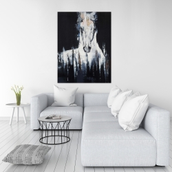 Toile 36 x 48 -  cheval blanc abstrait sur fond noir
