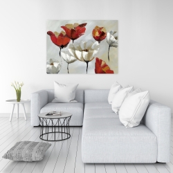 Canvas 36 x 48 - Abstract red and white flowers