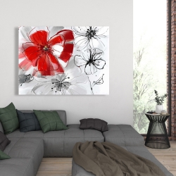 Toile 36 x 48 - Fleurs rouges et grises