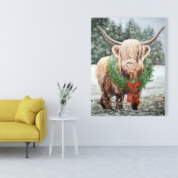 Toile 36 x 48 - Vache highland de noël