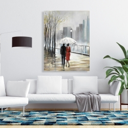 Canvas 36 x 48 - Couple walking under the rain