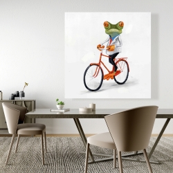 Toile 48 x 48 - Drole de grenouille à vélo