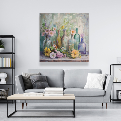 Canvas 48 x 48 - Flowers and bottles