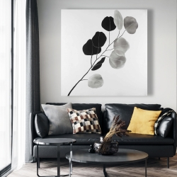 Toile 48 x 48 - Branche en tons de gris et feuilles rondes