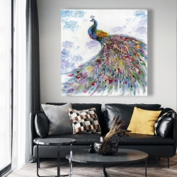 Canvas 48 x 48 - Majestic peacock with flowers