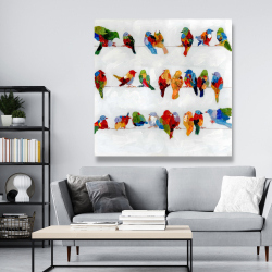 Toile 48 x 48 - Beaucoup d'oiseaux colorés sur un fil
