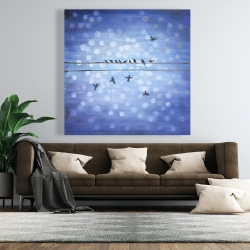 Canvas 48 x 48 - Birds on a wire with a clear blue sky