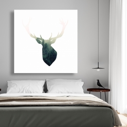 Toile 48 x 48 - Tête de chevreuil dans un paysage vert