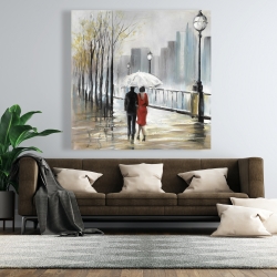 Canvas 48 x 48 - Couple walking under the rain
