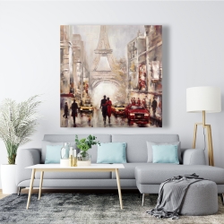 Toile 48 x 48 - Rue achalandée de paris et tour eiffel
